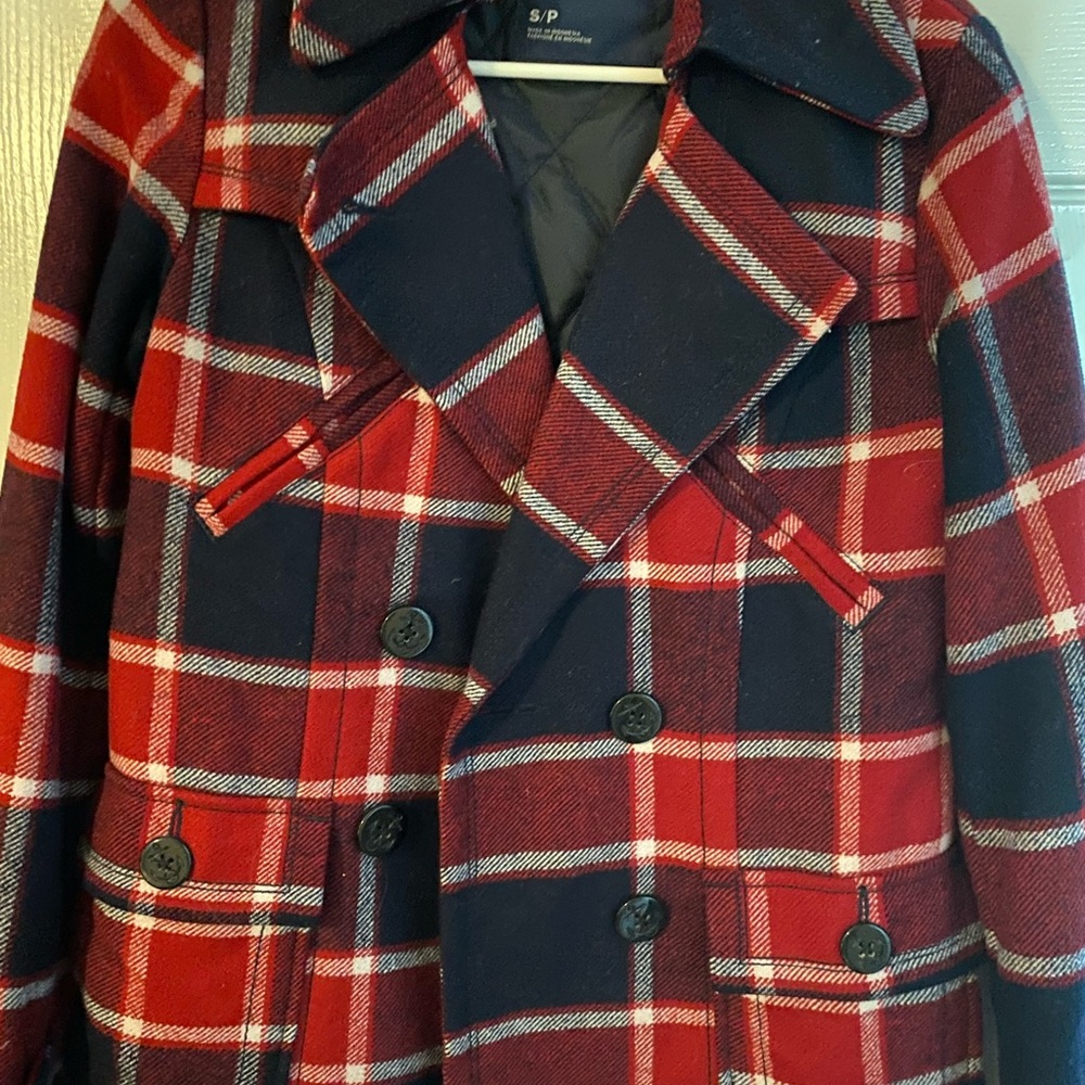 Plaid Wool Pea Coat